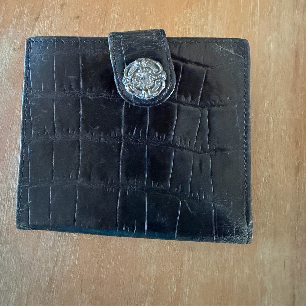Brighton Black Croc-Embossed Wallet with Decorative Silver-Tone Snap